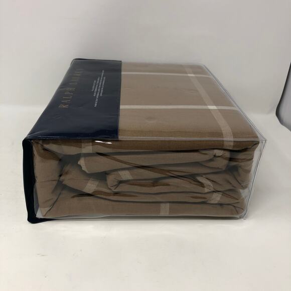 Ralph Lauren Full Queen Modern Equestrian Windowpane Duvet Cover Camel New - Picture 6 of 6